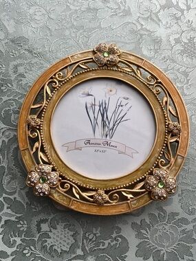 Vintage Ashleigh Manor Jeweled Picture Frame Gold Tone with Enamel & Rhinestones